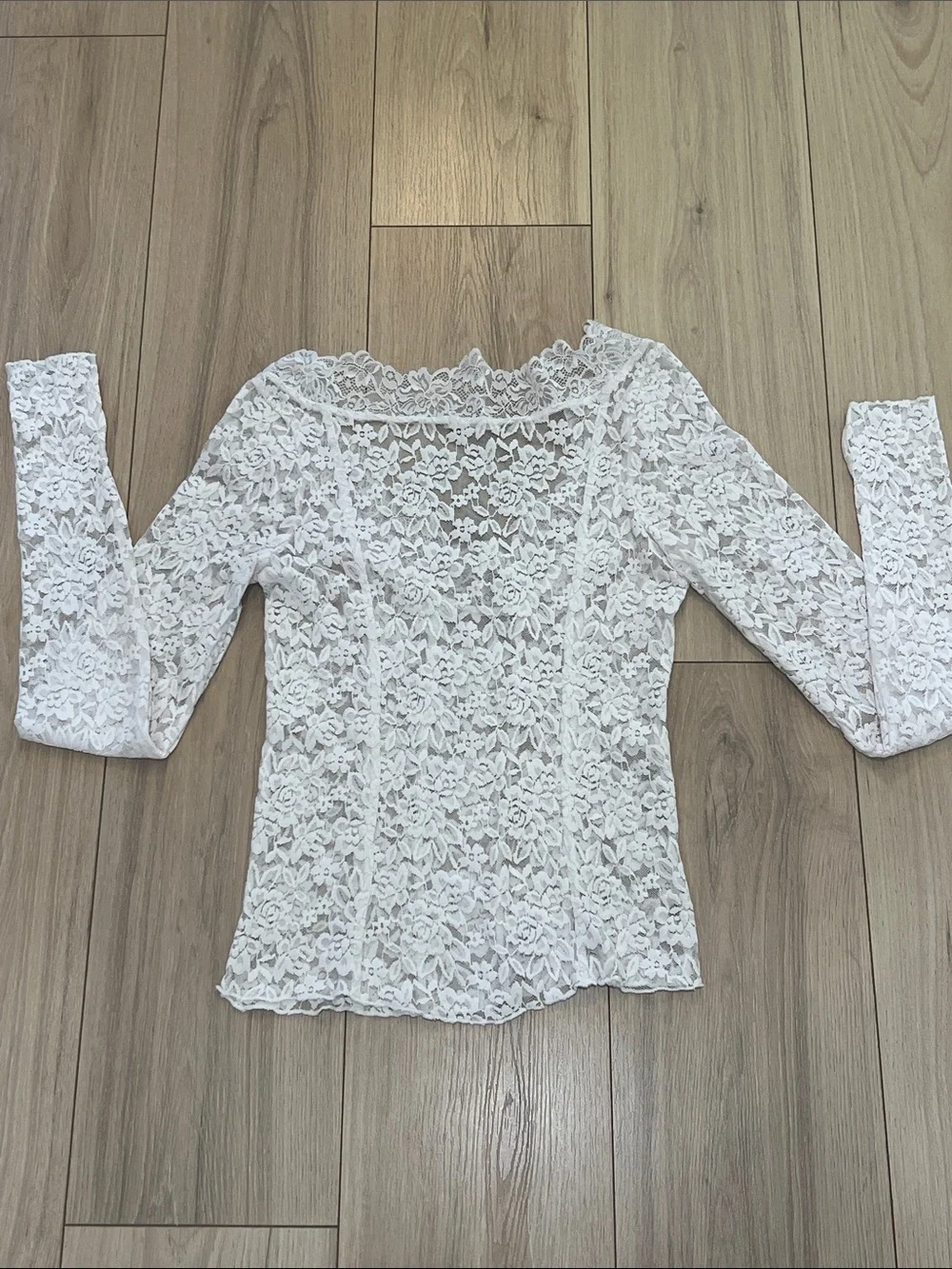 Free People All Night Lace Long-Sleeve Scoop Neck Top in Petal